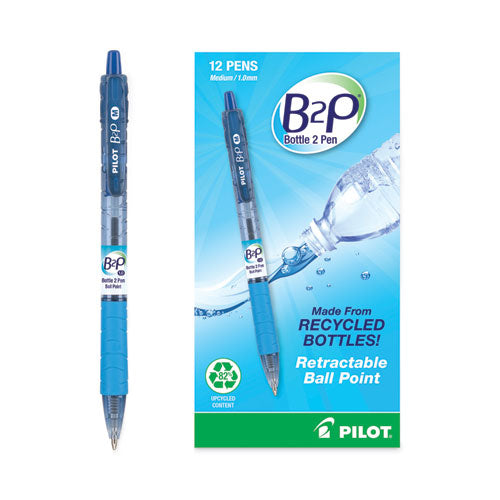 Image of Pilot® B2p Bottle-2-Pen Recycled Ballpoint Pen, Retractable, Medium 1 Mm, Blue Ink, Translucent Blue Barrel, Dozen