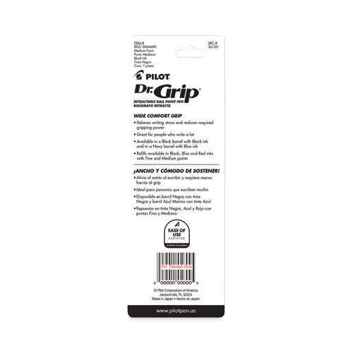 Image of Pilot® Dr. Grip Ballpoint Pen, Retractable, Medium 1 Mm, Black Ink, Black Barrel
