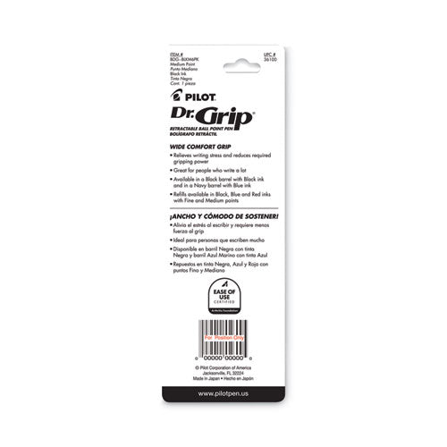 Image of Pilot® Dr. Grip Ballpoint Pen, Retractable, Medium 1 Mm, Blue Ink, Navy Barrel