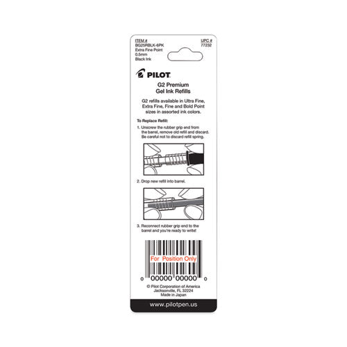 Image of Pilot® Refill For Pilot B2p, Dr Grip, G2, G6, Mr Metropolitan, Precise Begreen And Q7 Gel Pens, Extra-Fine Tip, Black Ink, 2/pack