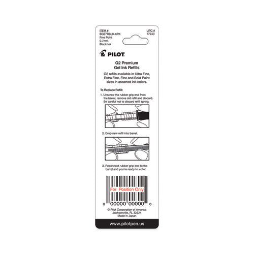 Image of Pilot® Refill For Pilot B2p, Dr Grip, G2, G6, Mr Metropolitan, Precise Begreen And Q7 Gel Pens, Fine Tip, Black Ink, 2/pack