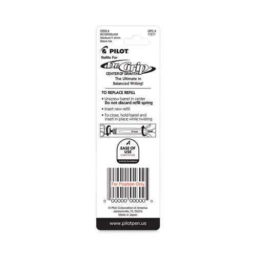 Image of Pilot® Refill For Pilot Dr. Grip Center Of Gravity Ballpoint Pens, Medium Conical Tip, Black Ink, 2/pack