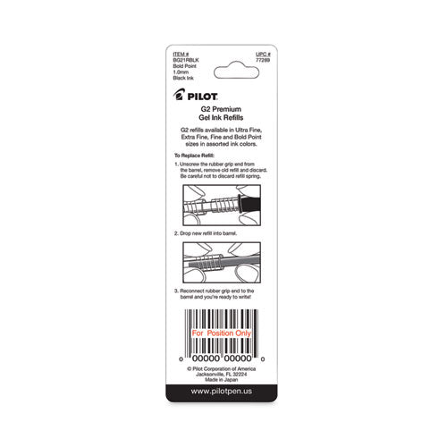 Image of Pilot® Refill For Pilot G2 Gel Ink Pens, Bold Conical Tip, Black Ink, 2/pack