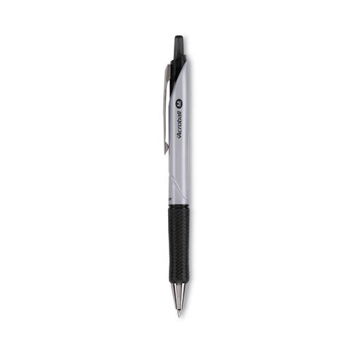 Image of Pilot® Acroball Pro Advanced Ink Hybrid Gel Pen, Retractable, Medium 1 mm, Black Ink, Silver/Black Barrel, Dozen