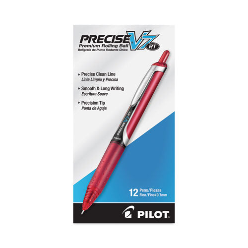 Image of Pilot® Precise V7RT Rollerball Pen, Retractable, Fine 0.7 mm, Red Ink, Red Barrel
