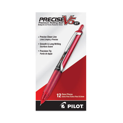 Image of Pilot® Precise V5RT Rollerball Pen, Retractable, Extra-Fine 0.5 mm, Red Ink, Red Barrel