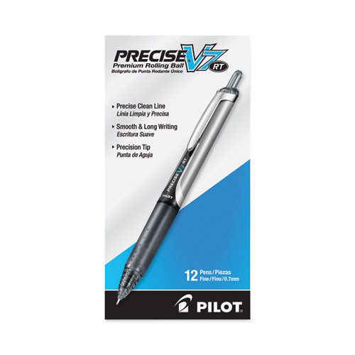 Image of Pilot® Precise V7RT Rollerball Pen, Retractable, Fine 0.7 mm, Black Ink, Black Barrel