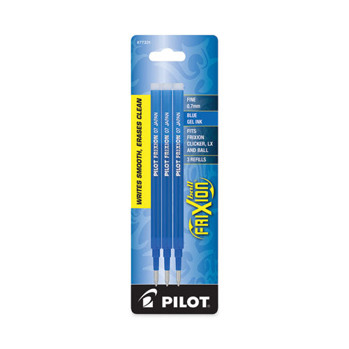 Image of Pilot® Refill For Pilot Frixion Erasable, Frixion Ball, Frixion Clicker And Frixion Lx Gel Ink Pens, Fine Tip, Blue Ink, 3/pack