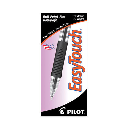 Image of Pilot® EasyTouch Ballpoint Pen, Stick, Fine 0.7 mm, Black Ink, Clear/Black Barrel, Dozen