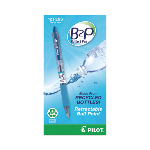 Image of Pilot® B2p Bottle-2-Pen Recycled Ballpoint Pen, Retractable, Fine 0.7 Mm, Blue Ink, Translucent Blue Barrel, Dozen