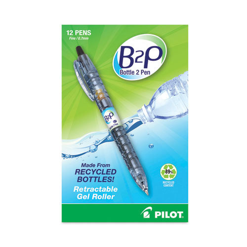 Image of Pilot® B2p Bottle-2-Pen Recycled Gel Pen, Retractable, Fine 0.7 Mm, Black Ink, Translucent Blue Barrel