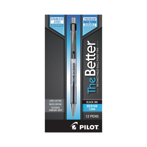 Image of Pilot® Better Ballpoint Pen, Retractable, Medium 1 Mm, Black Ink, Smoke Barrel, Dozen