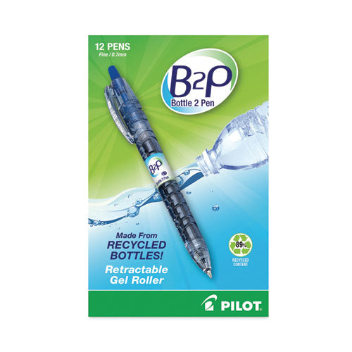 Image of Pilot® B2p Bottle-2-Pen Recycled Gel Pen, Retractable, Fine 0.7 Mm, Blue Ink, Translucent Blue Barrel