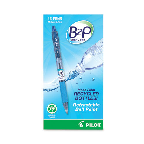 Image of Pilot® B2p Bottle-2-Pen Recycled Ballpoint Pen, Retractable, Medium 1 Mm, Blue Ink, Translucent Blue Barrel, Dozen
