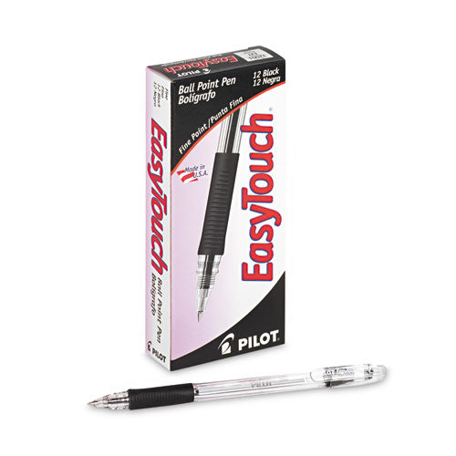 Image of Pilot® EasyTouch Ballpoint Pen, Stick, Fine 0.7 mm, Black Ink, Clear/Black Barrel, Dozen