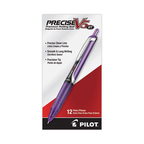 Image of Pilot® Precise V5RT Rollerball Pen, Retractable, Extra-Fine 0.5 mm, Purple Ink, Purple Barrel