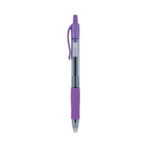 Image of Pilot® G2 Premium Gel Pen, Retractable, Fine 0.7 mm, Purple Ink, Smoke/Purple Barrel, Dozen