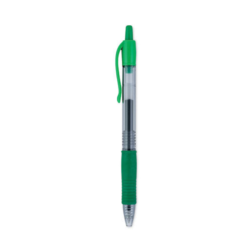 Image of Pilot® G2 Premium Gel Pen, Retractable, Extra-Fine 0.5 mm, Green Ink, Smoke/Green Barrel, Dozen