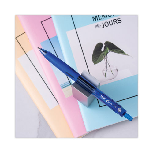 Image of Pilot® G-Knock BeGreen Gel Pen, Retractable, Fine 0.7 mm, Blue Ink, Translucent Blue/Blue Barrel, Dozen