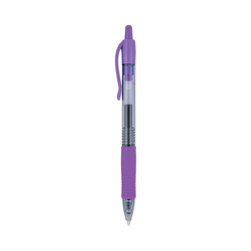 Image of Pilot® G2 Premium Gel Pen, Retractable, Extra-Fine 0.5 mm, Purple Ink, Smoke/Purple Barrel, Dozen
