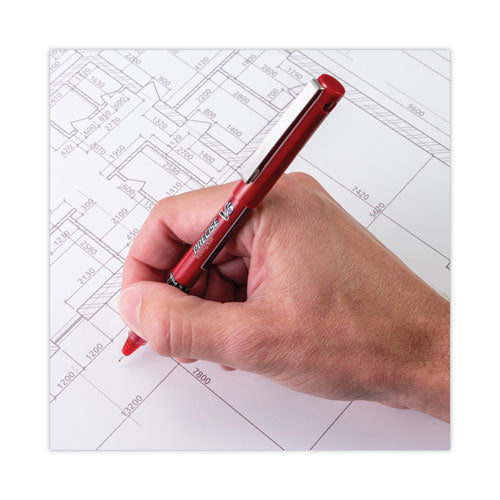 Image of Pilot® Precise V5 Rollerball Pen, Stick, Extra-Fine 0.5 mm, Red Ink, Red/Clear Barrel, Dozen