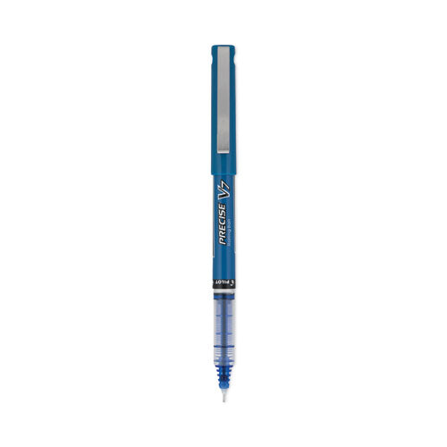 Image of Pilot® Precise V7 Rollerball Pen, Stick, Fine 0.7 mm, Blue Ink, Blue/Clear Barrel, Dozen