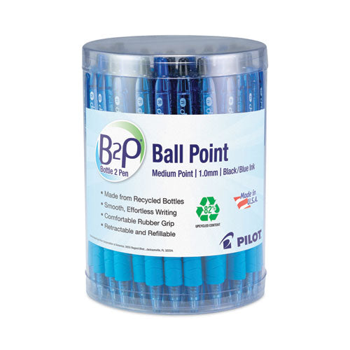 Image of Pilot® B2P Bottle-2-Pen Recycled Ballpoint Pen, Retractable, Medium 1 mm, Assorted Ink Colors, Translucent Blue Barrel, 36/Pack