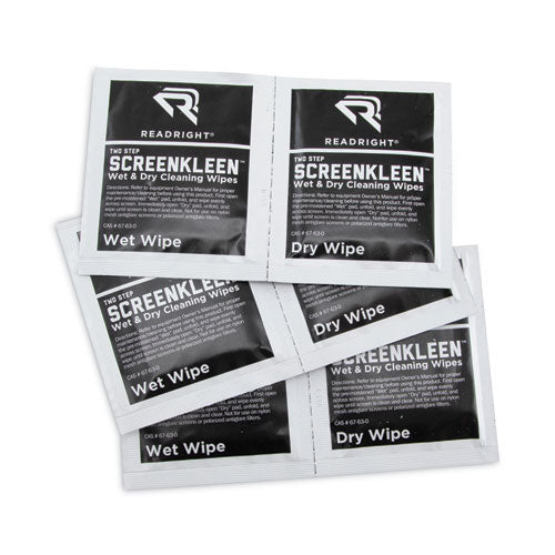 Image of Read Right® Two Step ScreenKleen Wet and Dry Cleaning Wipes, 5 x 5, Unscented, 40/Box