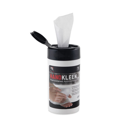 Image of Read Right® HandKleen Premoistened Antibacterial Wipes, Cloth, 5.5 x 6.5, Unscented, White, 70/Tub
