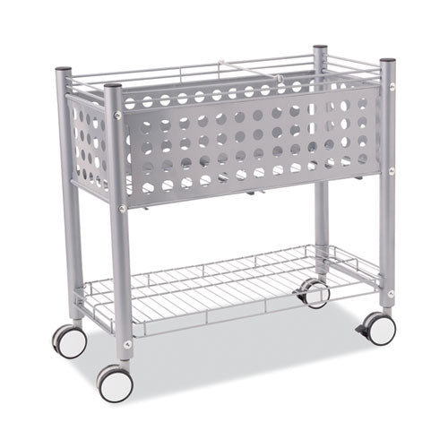 Image of Vertiflex® File Cart with Open Top, Metal, 1 Shelf, 2 Bins, 28.25" x 13.75" x 27.38", Matte Gray