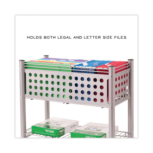 Image of Vertiflex® File Cart with Open Top, Metal, 1 Shelf, 2 Bins, 28.25" x 13.75" x 27.38", Matte Gray