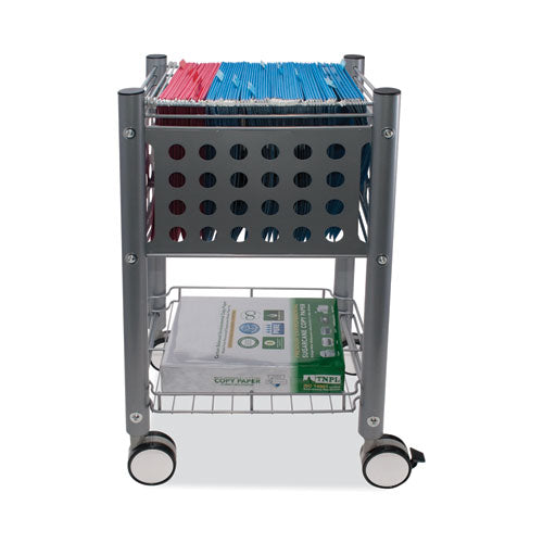 Image of Vertiflex® Sidekick File Cart, Metal, 1 Shelf, 1 Bin, 13.75" x 15.5" x 26.25", Matte Gray