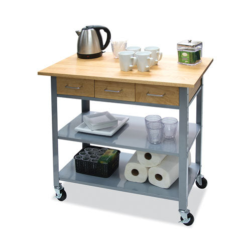 Image of Vertiflex® Countertop Serving Cart, Wood, 3 Shelves, 3 Drawers, 35.5" x 19.75" x 34.25", Oak/Gray