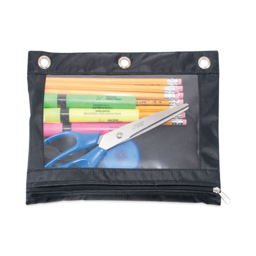 Image of Advantus Binder Pencil Pouch, 3-Hole Punched, 10" x 7.38", Black/Clear, 3/Pack