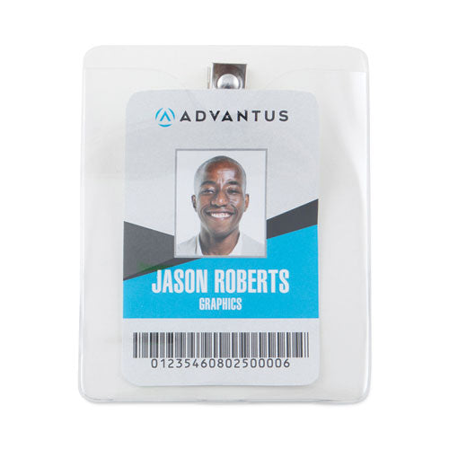 Image of Advantus ID Badge Holders with Clip, Vertical, Clear 3.38" x 4.25" Holder, 3.13" x 3.75" Insert, 50/Pack