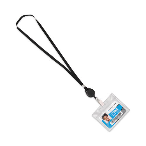 Image of Advantus Lanyards with Retractable ID Reels, Metal Clip Fastener, 34" Long, Black, 12/Pack