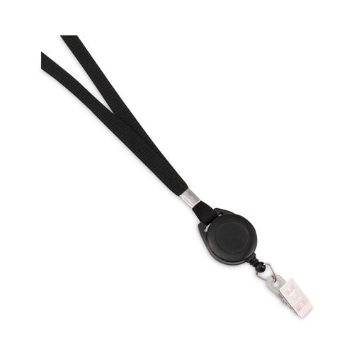 Image of Advantus Lanyards with Retractable ID Reels, Metal Clip Fastener, 34" Long, Black, 12/Pack