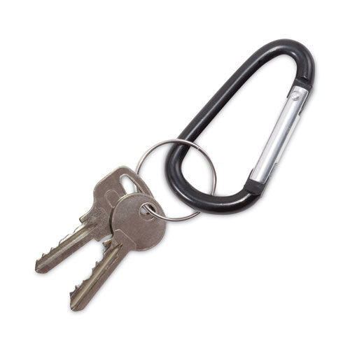 Image of Advantus Carabiner Key Chains, (10) 1" x 2" Black Carabiners, (10) 1" dia Silver Key Rings, Aluminum