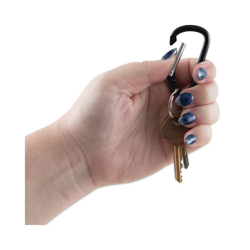 Image of Advantus Carabiner Key Chains, (10) 1" x 2" Black Carabiners, (10) 1" dia Silver Key Rings, Aluminum