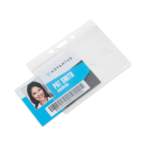 Image of Advantus Frosted One-Card Rigid Badge Holders, Horizontal, Frosted 3.68" x 2.75" Holder, 3.38" x 2.13" Insert, 25/Box