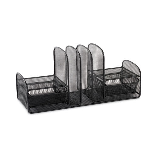 Image of Safco® Onyx Mesh Desk Organizer, Three Sections/Two Baskets, Steel Mesh, 17 x 6.75 x 7.75, Black