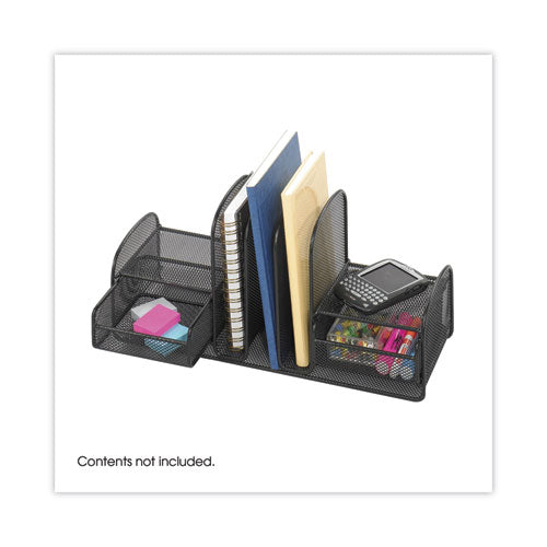 Image of Safco® Onyx Mesh Desk Organizer, Three Sections/Two Baskets, Steel Mesh, 17 x 6.75 x 7.75, Black