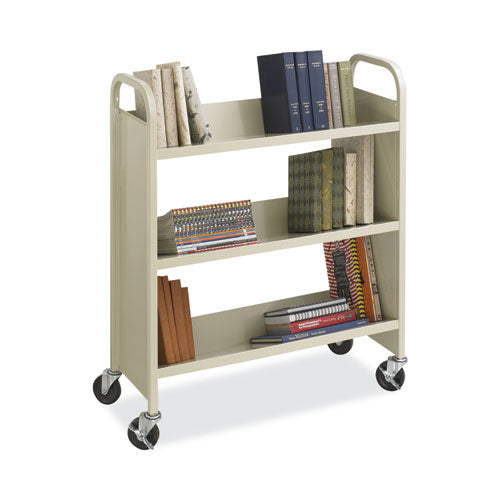 Image of Safco® Steel Single-Sided Book Cart, Metal, 3 Shelves, 300 lb Capacity, 36" x 14.5" x 43.5", Sand