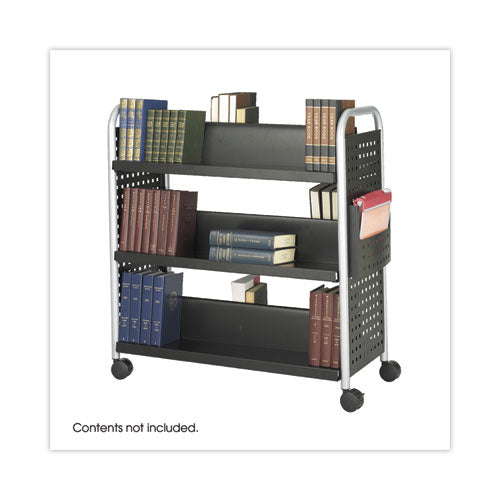 Image of Safco® Scoot Double-Sided Book Cart, Metal, 6 Shelves, 1 Bin, 41.25" x 17.75" x 41.25", Black