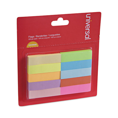 Image of Universal® Self-Stick Page Tabs, 0.5" x 1.75", Assorted Colors, 500/Pack