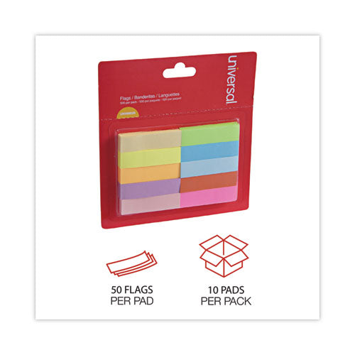 Image of Universal® Self-Stick Page Tabs, 0.5" x 1.75", Assorted Colors, 500/Pack