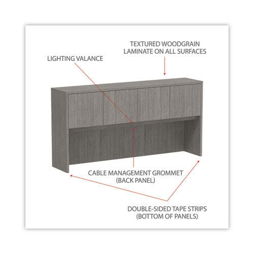 Image of Alera® Alera Valencia Series Hutch with Doors, 4 Compartments, 70.63w x 15d x 35.38h, Gray
