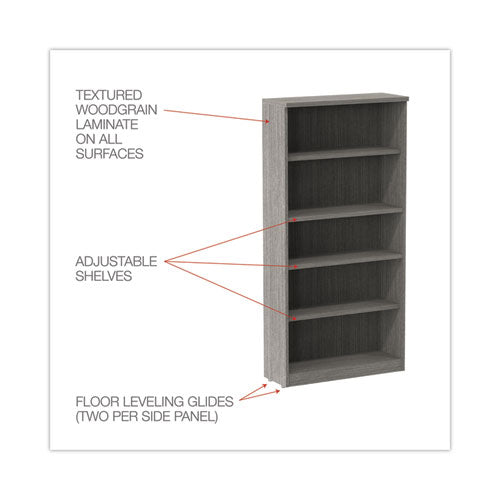 Image of Alera® Alera Valencia Series Bookcase, Five-Shelf, 31.75w x 14d x 64.75h, Gray