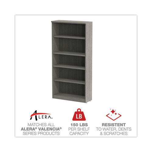 Image of Alera® Alera Valencia Series Bookcase, Five-Shelf, 31.75w x 14d x 64.75h, Gray