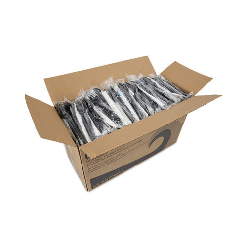 Image of Boardwalk® Six-Piece Cutlery Kit, Heavyweight, Fork/Knife/Napkin/Pepper/Salt/Spoon, Plastic, Black, 250/Carton
